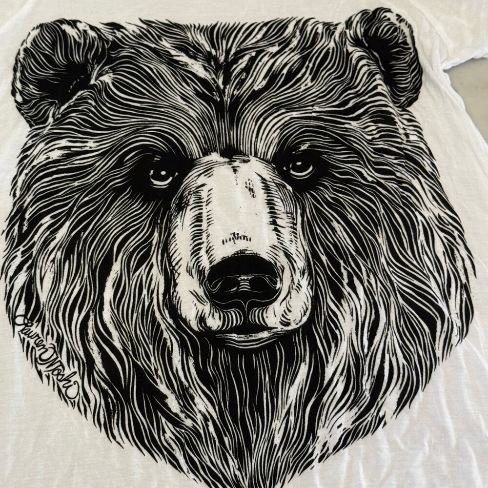 Like new Lauren Moshi Hand-Drawn Bear Graphic Tee Ultra Soft Micro Modal S - Picture 2 of 8
